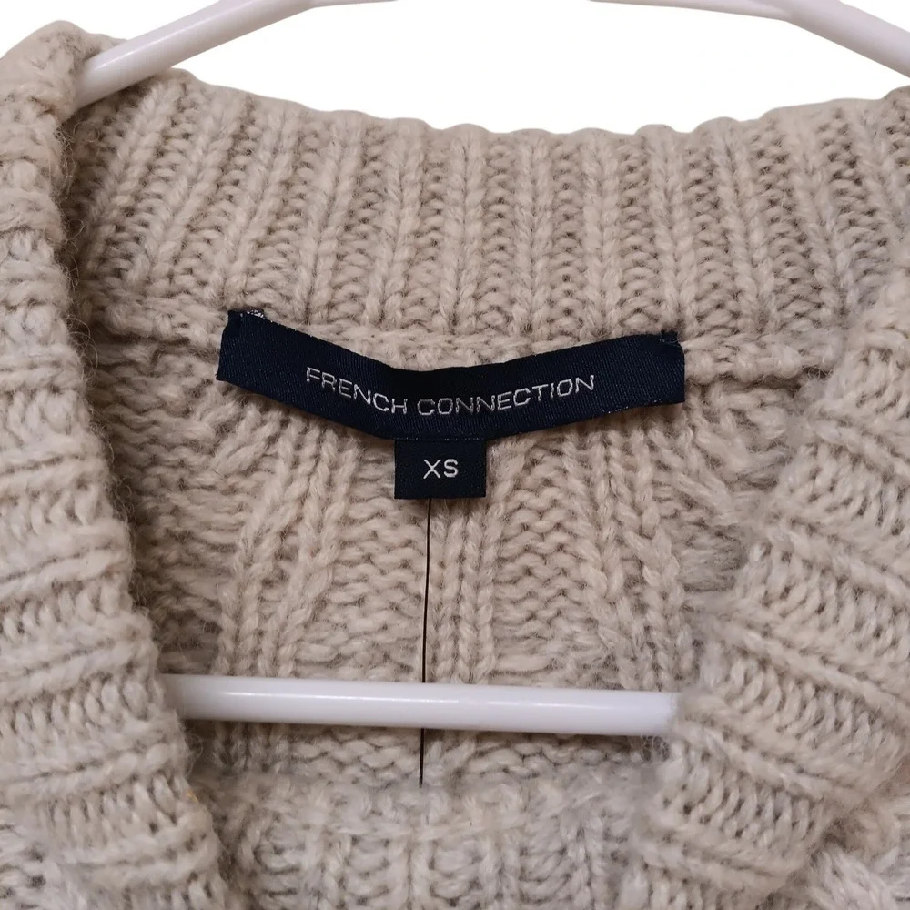 French Connection Women's Beige Joetta Cable Knit Long‎ Sleeve Sweater Size XS